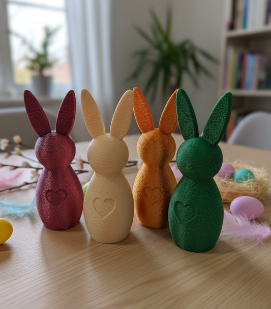 Coniglietti Decorativi Pasquali Minimal con Cuore stampati in 3D – Set Decorazione Primavera